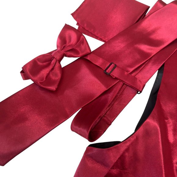 Formal FadCano Men SZ XL Satin Burgandy 6 Buttons Vest with Tie/Bow Wedding Wear - Picture 5 of 8